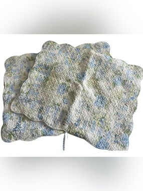 100% Cotton Floral Quilted Scalloped Pillow Shams - Blue & Green